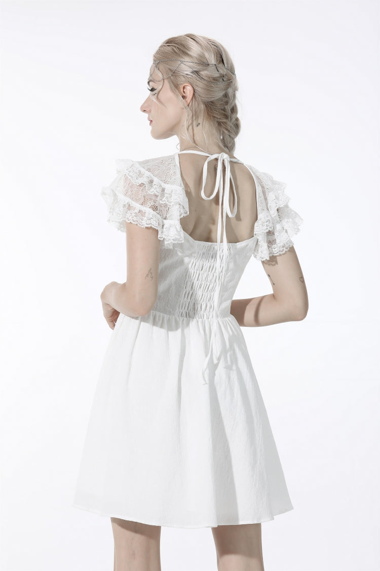 White Layered Lace Square Collar Strappy Women's Gothic Mini Graduation Dress - Product - 4