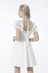 White Layered Lace Square Collar Strappy Women's Gothic Mini Graduation Dress - Product - 4