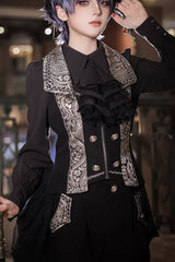 White Hot Stamping Embroidery Ouji Handsome Cool Lolita Vest - Black-Gunmetal - 12