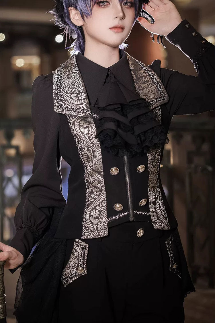 White Hot Stamping Embroidery Ouji Handsome Cool Lolita Vest - Black-Gunmetal - 12