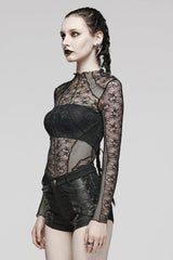 Black Long Sleeves Hollow Stitching Irregular Womens Steampunk Blouse - Product - 2