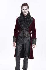 Wine Red Long Sleeves Button Floral Embroidery Men's Gothic Jacket - Product - 2