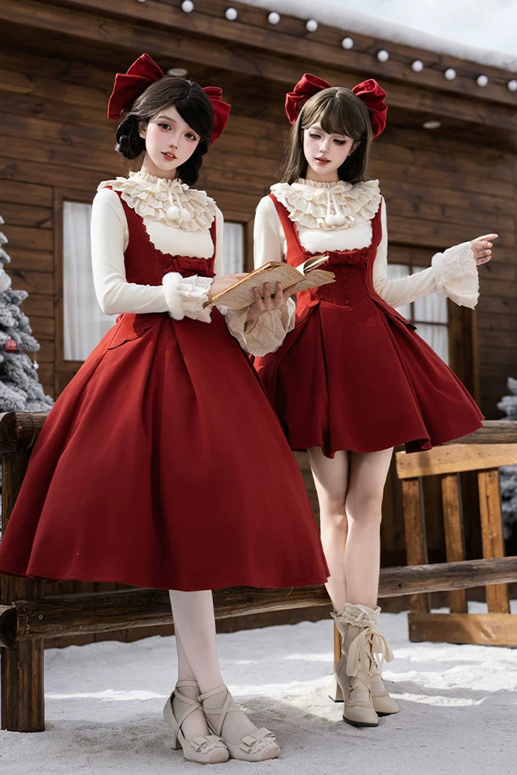 Red [Letters and Poems · Velvet Rose] Sleeveless Embroidered Bow Fishbone Classic Elegant Lolita Bandeau Dress 2 Versions - Product - 5