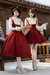 Red [Letters and Poems · Velvet Rose] Sleeveless Embroidered Bow Fishbone Classic Elegant Lolita Bandeau Dress 2 Versions - Product - 5
