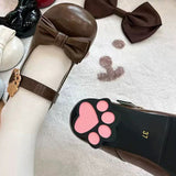 Cute Cat Element Round-Toe Bow Mary Jane Shoes with Cat Paw Heels 7 Colors - Brown - 7