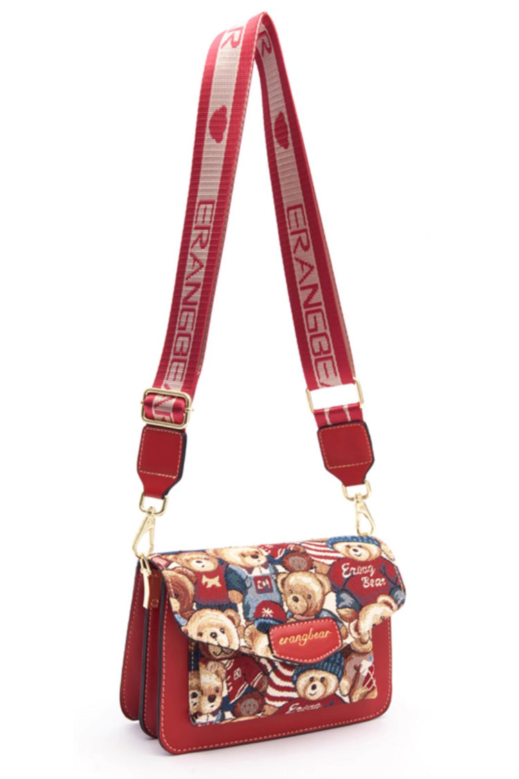 Bear Print Sweet Lolita Crossbody Bag 3 Colors - Red - 1