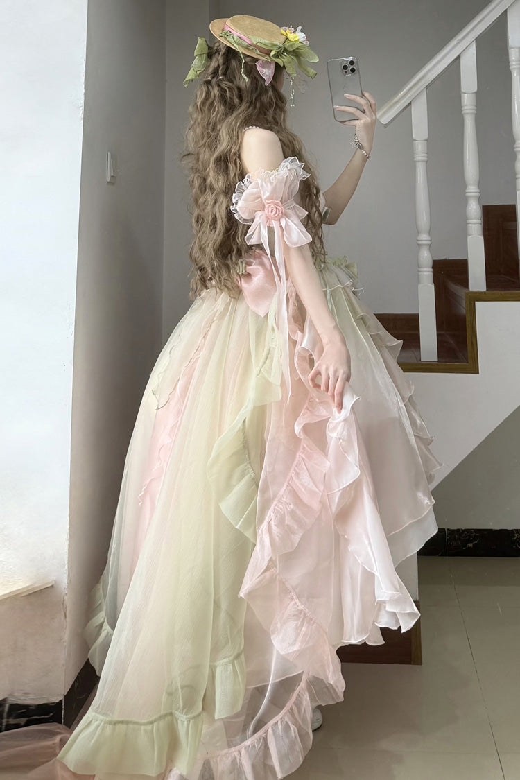 Light Pink and Green Bowknot Irregular Sweet Princess Lolita JSK Dress