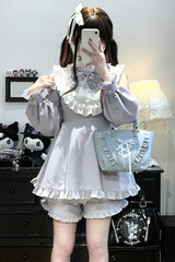 Light Blue [Rose Princess] Off Shoulder Long Sleeves Ruffle Bowknot Gothic Jirai Kei Dress - Product - 2