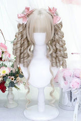 Bleached Walnut Blonde Sweet Lolita Roman Curls Pigtails Wig Set - Bleached-Walnut-Blonde - 1