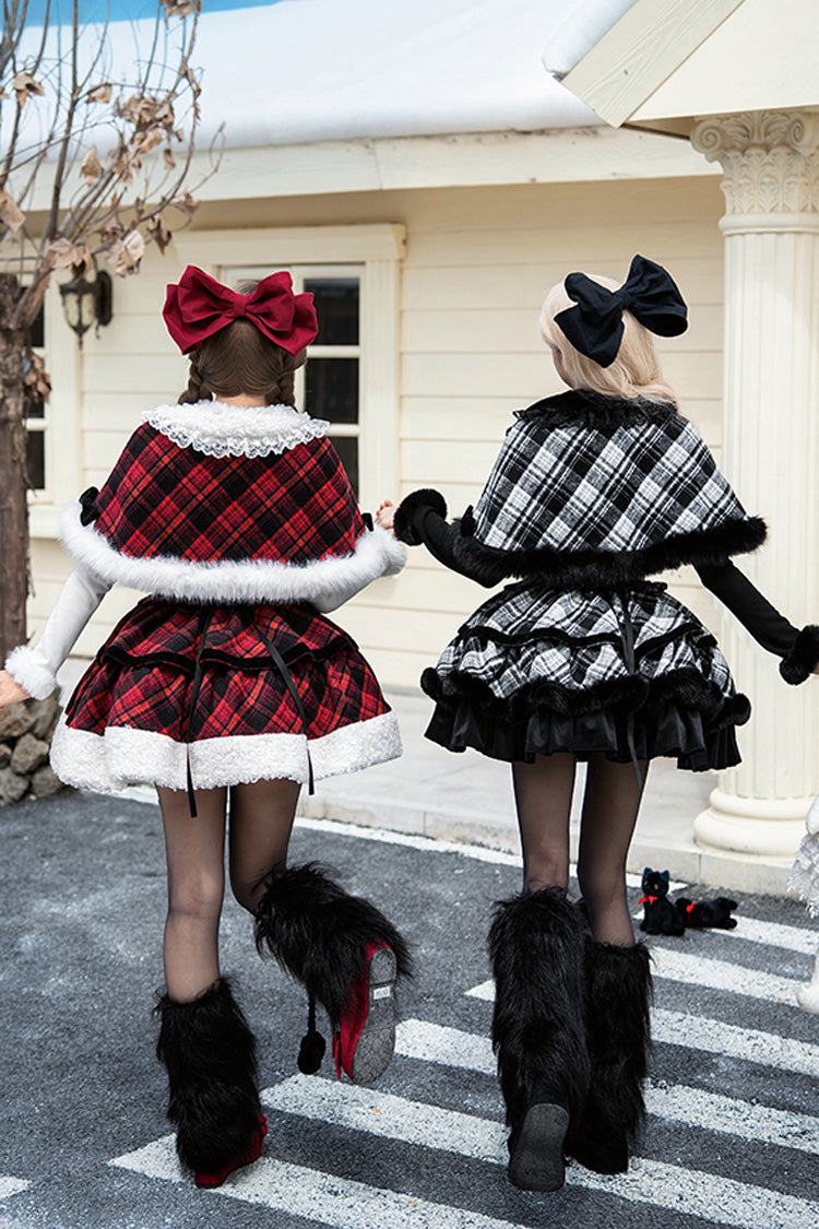 [Letters & Poems · Snowy Night Serenade] Triple-Layered Print Ruffle Bowknot Sweet Lolita Jsk Dress Set 2 Colors - Product - 15