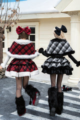 [Letters & Poems · Snowy Night Serenade] Triple-Layered Print Ruffle Bowknot Sweet Lolita Jsk Dress Set 2 Colors - Product - 15
