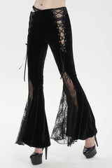 Black Velvet-Paneled Mesh Side-Adjustable Asymmetrical Women's Gothic Leggings - Product - 3