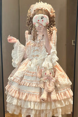 Pink Long Sleeves Multi-Layered Ruffle Bowknot Lace Sweet Lolita Dress - Product - 3