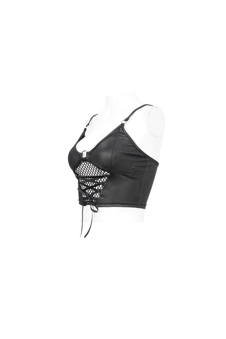 Black Knit Panel Mesh Metal Buckle Rope Adjustable Women's Gothic Camisole - Product - 7