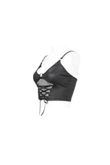 Black Knit Panel Mesh Metal Buckle Rope Adjustable Women's Gothic Camisole - Product - 7