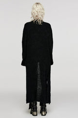Black Lapel Collar Long Sleeves Wool Slit Hem Irregular Women's Punk Jacket - Product - 3