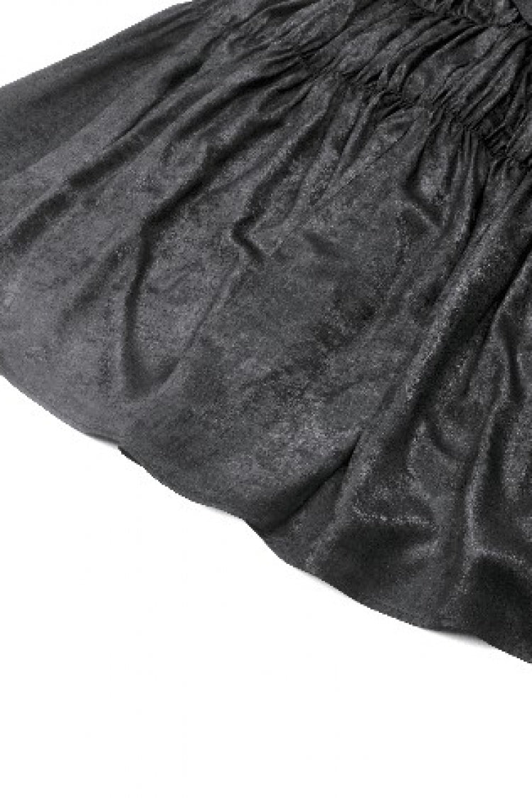 Black Lace Square Collar Short Puff Sleeves Lace-Up Ruched Women's Gothic Wedding Dress - Product - 18