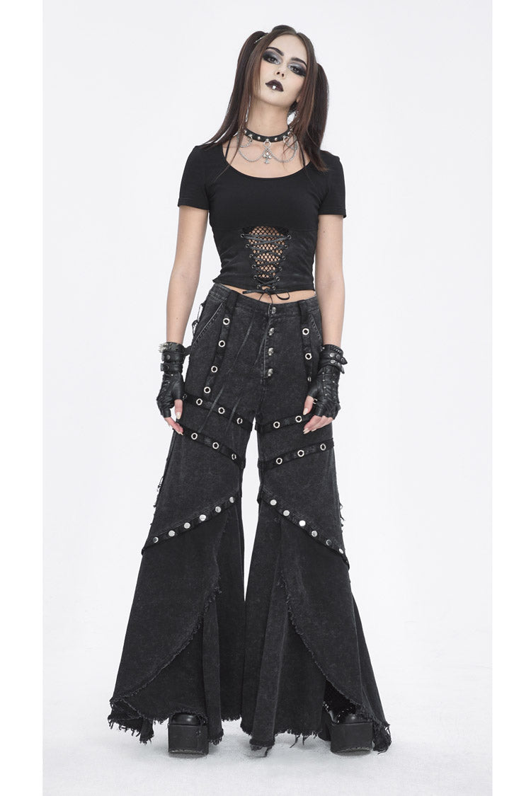 Black Cutout Mesh Short Sleeve Crop Womens Punk Top - Product - 3