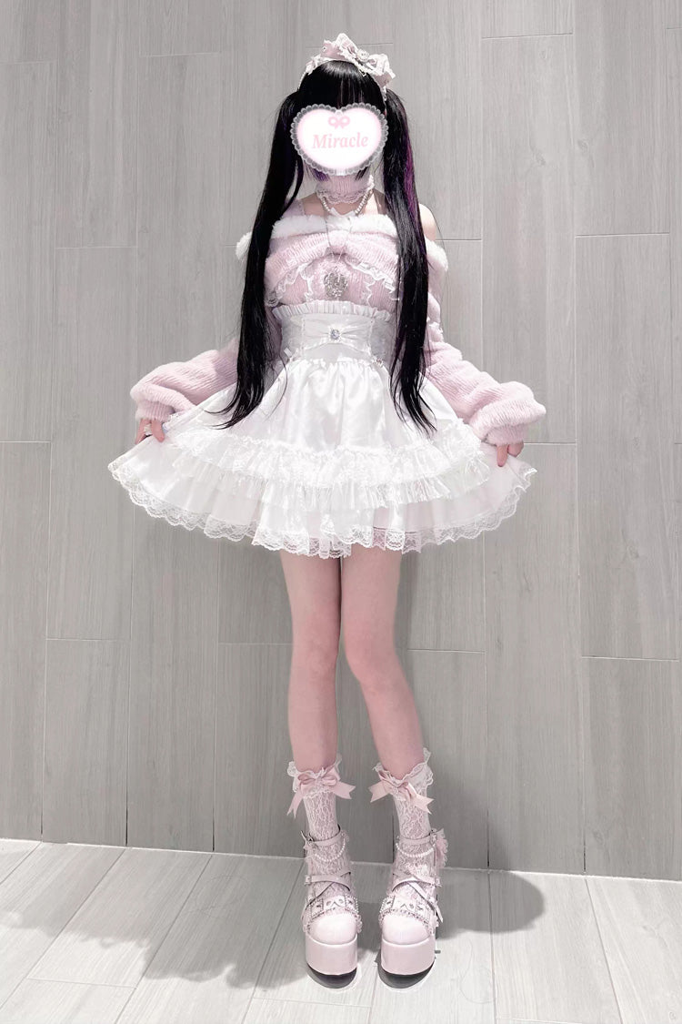 Jirai Kei Triple-Layered Printed Ruffled Bow Lace Sweet Japanese Skirt 3 Colors - Product - 7