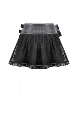 Black Chain-Decorated Eyelet Buckled Straps Lace Women's Gothic Mini Skirt - Product - 15
