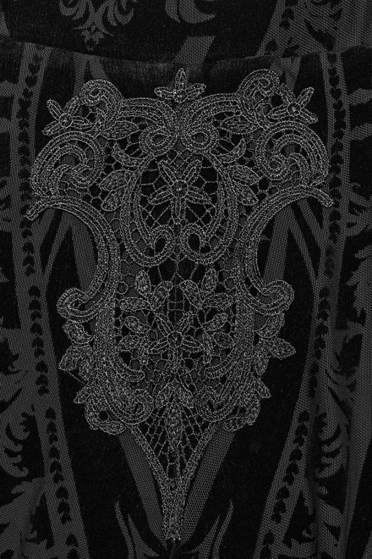 Black Floral Embroidery Mesh Women's Gothic Leggings - Product - 6