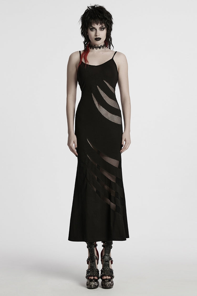 Black Sleeveless Stitching Mesh Women's Punk Fishtailed Honeymoon Slip Dress - Black - 1