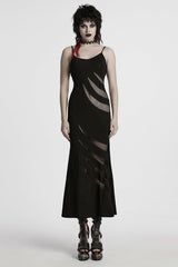 Black Sleeveless Stitching Mesh Women's Punk Fishtailed Honeymoon Slip Dress - Black - 1