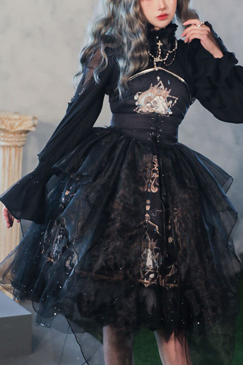 Black God's Salvation Lace Ruffled Gothic Lolita JSK Strapless Dress - Black - 1