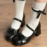 Bowknot Square Toe Sweet College Style Lolita High Heels Shoes 3 Colors - Product - 3