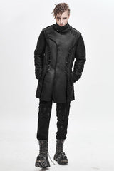 Black Winter High Collar Unedged Thick Mens Punk Coat - Product - 2