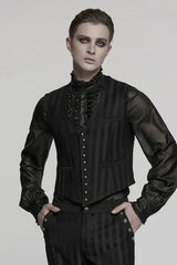 Black V Collar Sleeveless Striped Print Buckle Men's Punk Vest - Black - 1