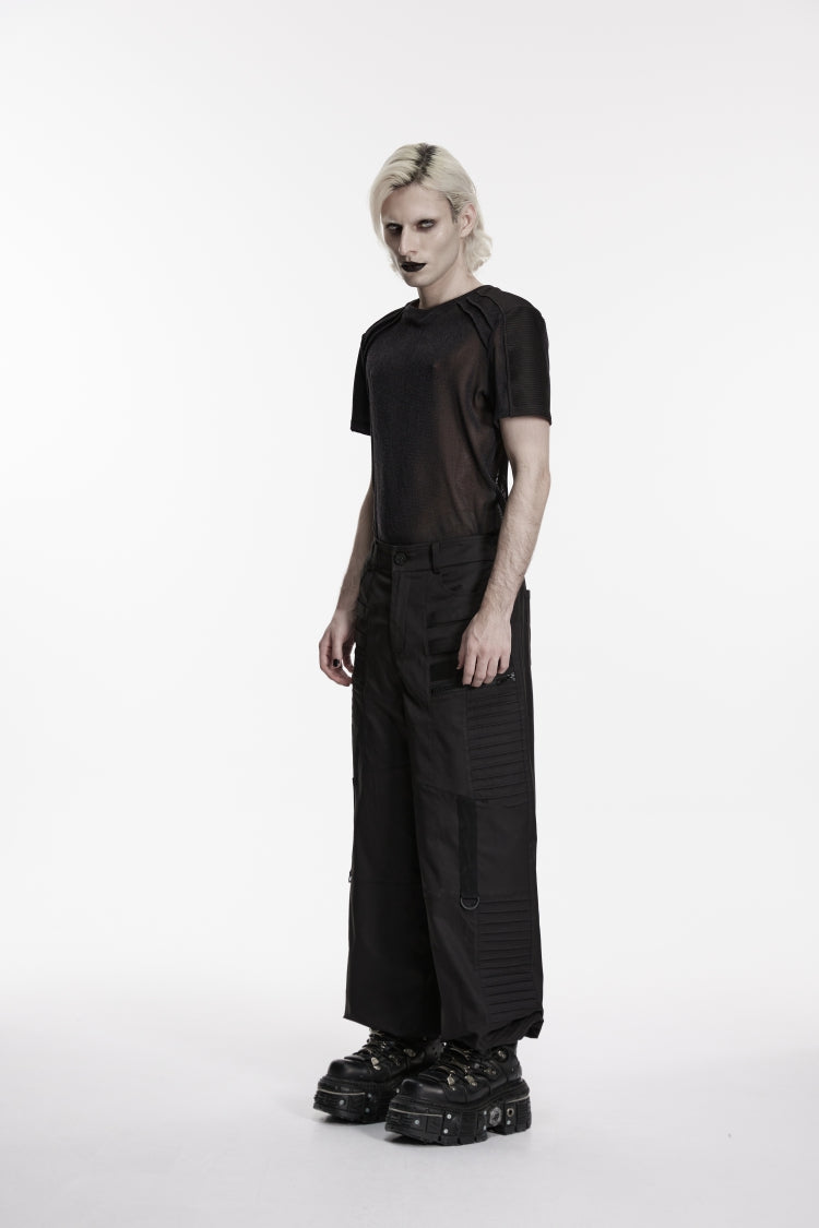 Black Multi-Layered Pleated Men's Gothic Cool Tapered Pants - Product - 2