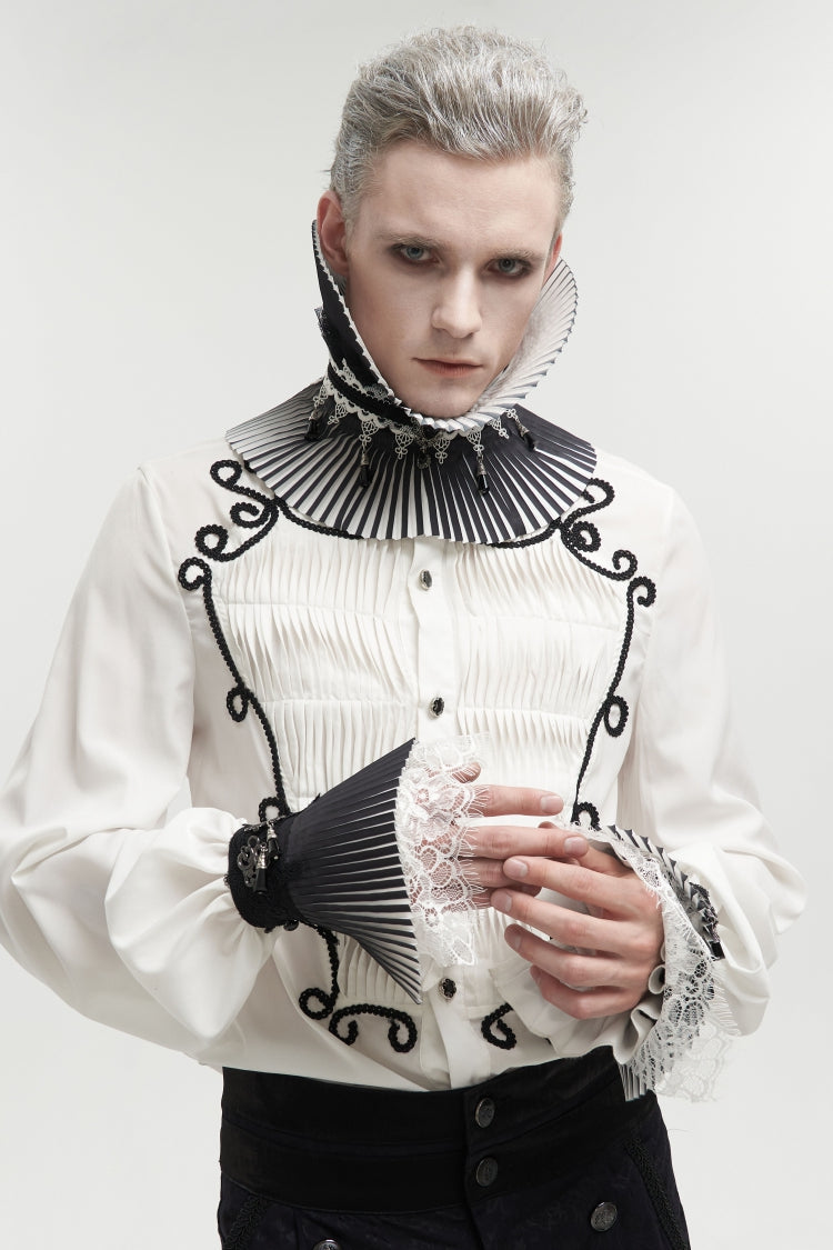 Black  Men's Gothic Luxurious Royal Double Color Beaded Lace Gloves - Product - 5