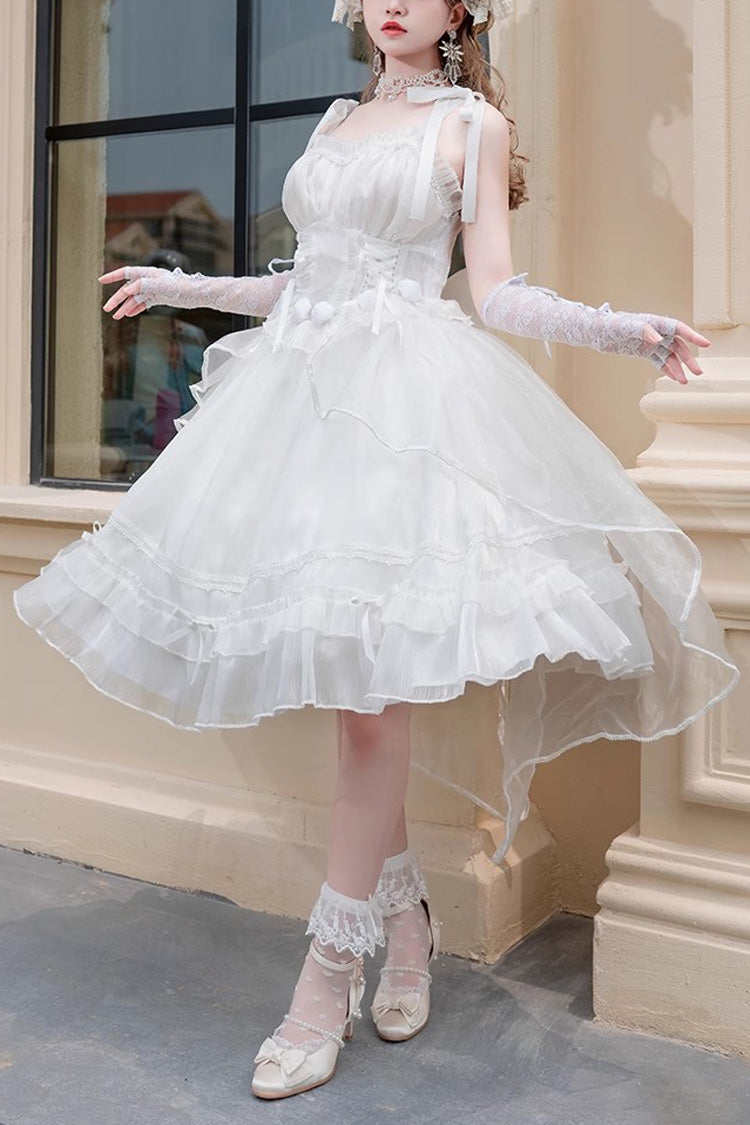 White Sleeveless Ruffle Sleeping Garden Hanayome Bowknot Sweet Lolita Jsk Dress - White - 1