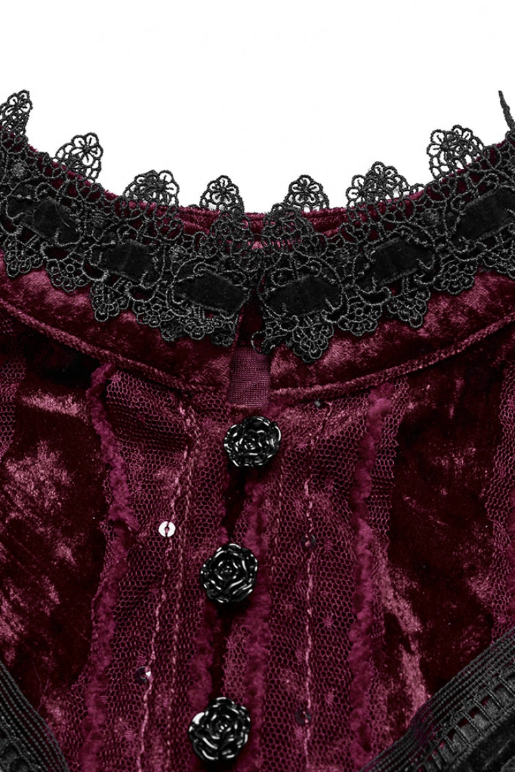 Red Sleeveless Ruffle Stitching Lace Women's Gothic Cape - Product - 5