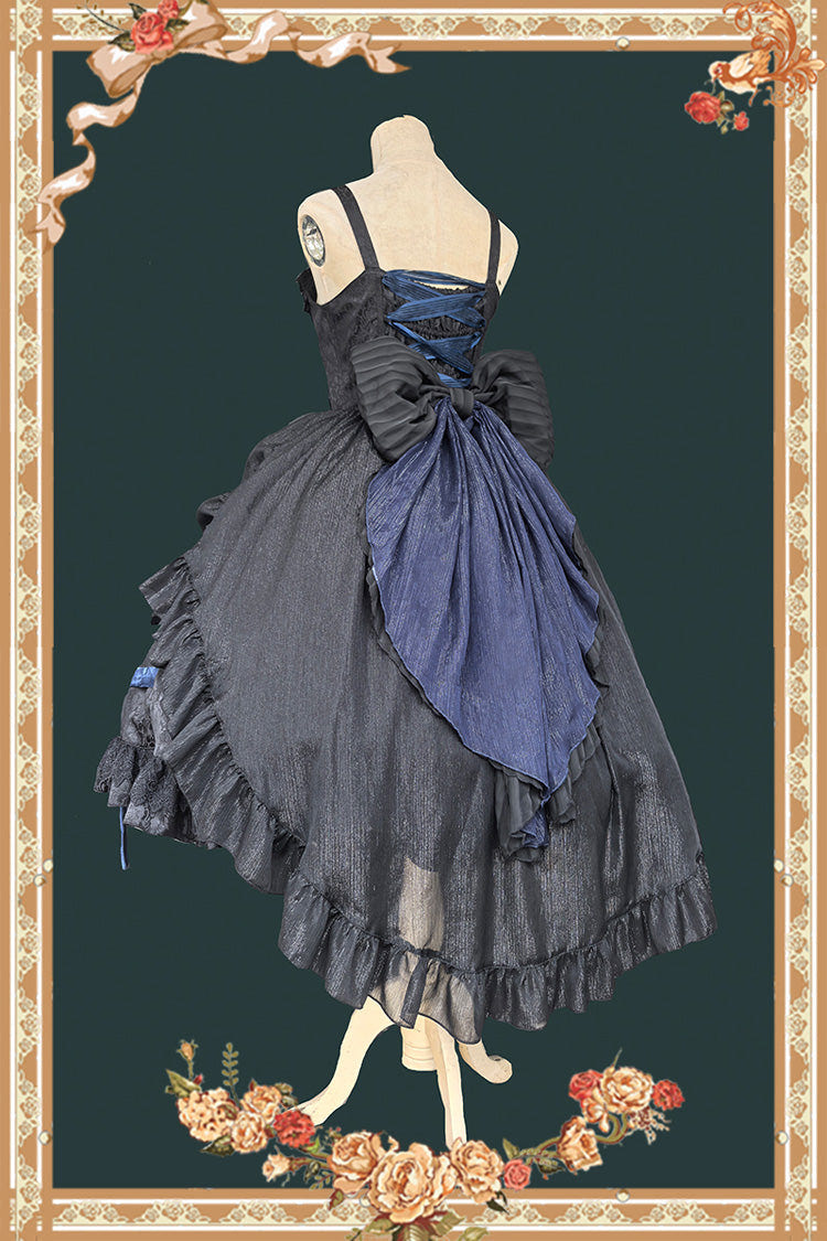 [Lilith’s Cage] Sleeveless Print Ruffle Bowknot Lace-Up Gothic Elegant Lolita Jsk Dress 2 Colors - Product - 15