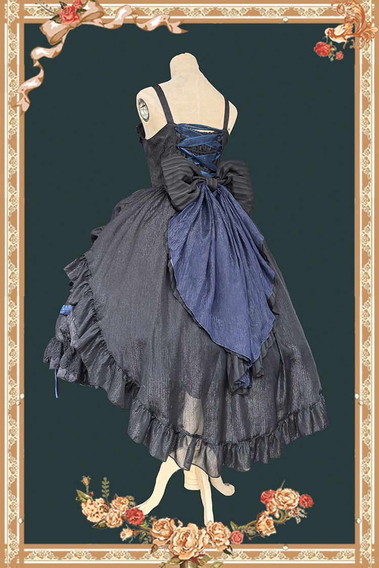 [Lilith’s Cage] Sleeveless Print Ruffle Bowknot Lace-Up Gothic Elegant Lolita Jsk Dress 2 Colors - Product - 15