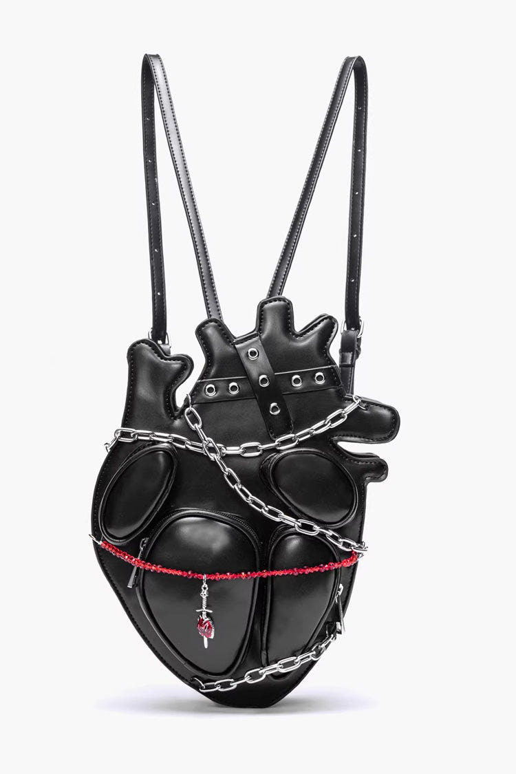 Black Creative Heart Chain-Decorated Gothic Lolita Backpack with Binding Straps and Chain - Black - 1