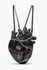 Black Creative Heart Chain-Decorated Gothic Lolita Backpack with Binding Straps and Chain - Black - 1