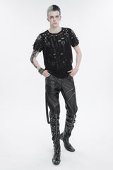 Black Removable Right Side Zipper Faux Leather Men's Punk Pants - Product - 5
