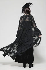 Black Long Flared Sleeves Lace Trimmed Lace-Up Women's Gothic Elegant Robe - Product - 4
