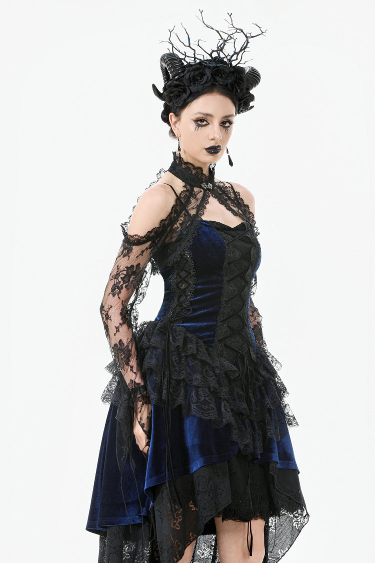 Black Off Shoulder Long Sleeves Sheer Floral Lace Women's Gothic Shrug - Product - 6