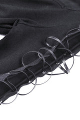 Black Long Sleeves Irregular Strappy Bat Women's Punk Crop Top - Product - 16