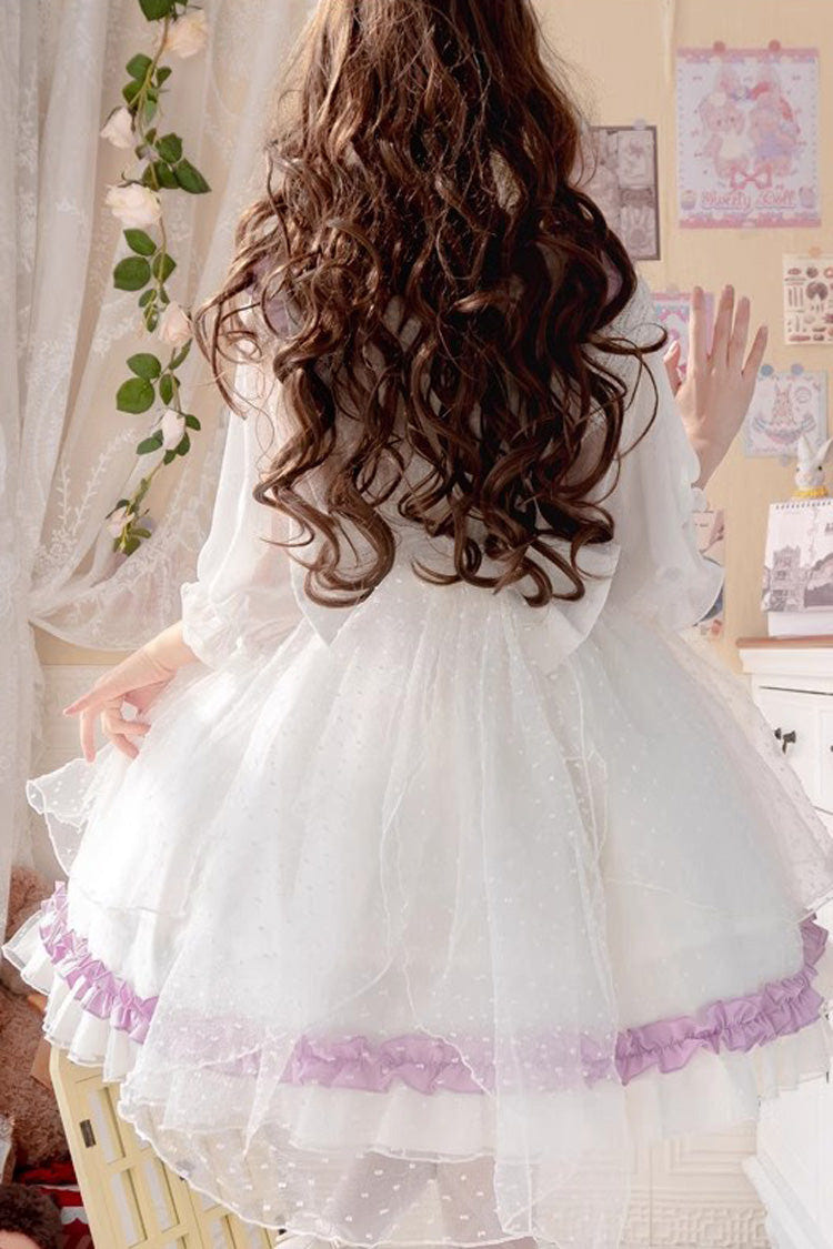 White/Purple Song of Mist and Gauze Ruffle Bowknot Sweet Lolita Dress - Product - 6