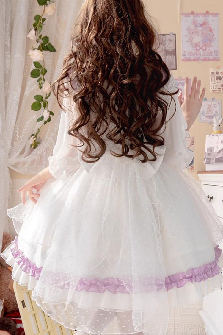 White/Purple Song of Mist and Gauze Ruffle Bowknot Sweet Lolita Dress - Product - 6