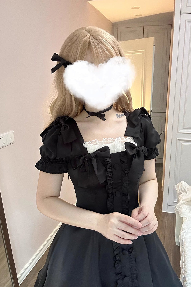 Black Annie's Gift Short Sleeves Bowknot Short Version Sweet Lolita Dress (Plus Size Support) - Product - 5