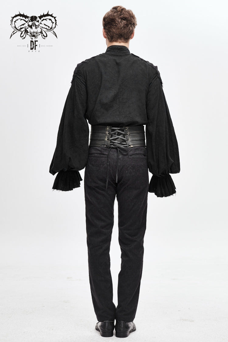 Black  Lace-Up Men's Punk Faux Leather Rivers Belt - Product - 4
