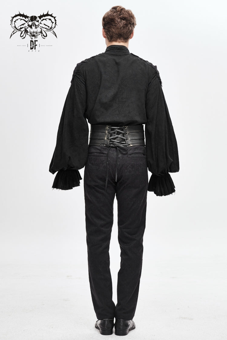 Black  Lace-Up Men's Punk Faux Leather Rivers Belt - Product - 4