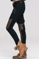 Punk Black Metal Ring Decoration Brown Leg Bag Twill Women's Pants - Product - 4