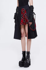 Black And Red Young Girls Fake 2 Pieces Scottish Plaid With Adjust Loops Punk Skirt - Product - 2